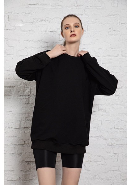 Unisex Uzun Kollu Iki Iplik Siyah Oversize Sweatshirt IRF051 IRF051 İRF0510