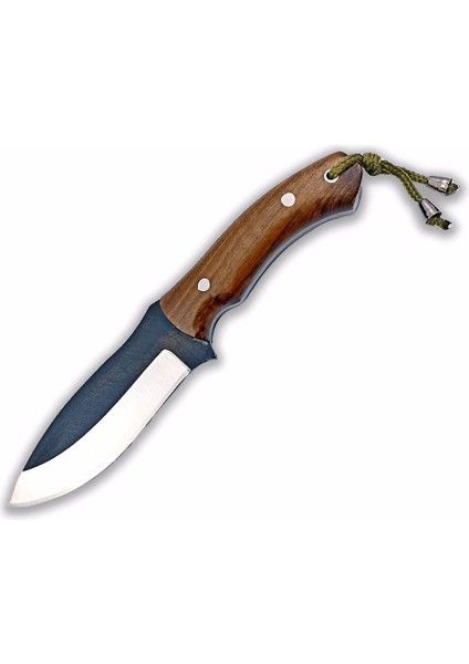 El Yapımı Bushcraft Kamp Bıçağı Kök Ceviz Kabze Paslanmaz Av Bıçağı Deri Kılıflı