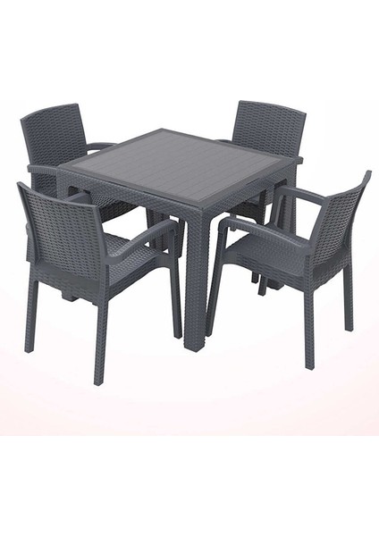 Çavdar Group Violet Rattan 90X90 cm Camlı Bahçe Balkon Teras Masa Takımı 4 Adet Sandalye