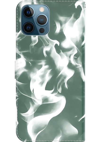 iPhone 12 Pro Max Için Sis Desenli Kartlıklı Deri Telefon Kılıfı - Koyu Yeşil (Yurt Dışından) fırsatları