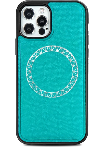 iPhone 12 Pro Max Için Çapraz Dokulu Kabartmalı Manyetik Pu + Tpu Magsafe Kılıf - Turkuaz (Yurt Dışından) fiyatları