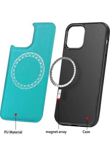 iPhone 12 Pro Max Için Çapraz Dokulu Kabartmalı Manyetik Pu + Tpu Magsafe Kılıf - Turkuaz (Yurt Dışından) modelleri