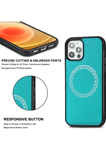 iPhone 12 Pro Max Için Çapraz Dokulu Kabartmalı Manyetik Pu + Tpu Magsafe Kılıf - Turkuaz (Yurt Dışından) fırsatları