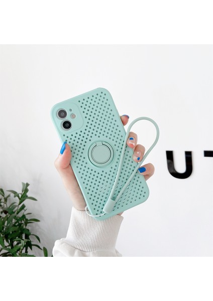 iPhone 12 Pro Max Için Kordonlu Sıvı Silikon Darbeye Dayanıklı Telefon Kılıfı - Açık Yeşil (Yurt Dışından)