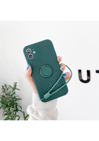 iPhone 12 Pro Max Için Kordonlu Sıvı Silikon Darbeye Dayanıklı Telefon Kılıfı - Koyu Yeşil (Yurt Dışından)