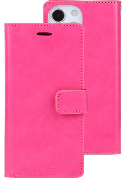 iPhone 13 Için Mansoor Deri Telefon Kılıfı Cüzdan - Koyu Pembe (Yurt Dışından)