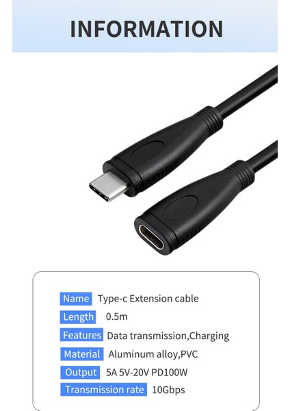 FC-K09 Type-C Usb-C Male To Type-C Female Çevirici- 1 mt