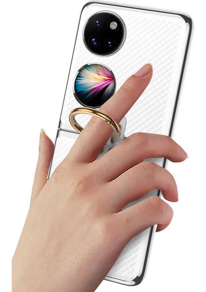 Huawei P50 Pocket Kılıf Şeffaf Sert Pvc Kenar Renkli Ring Renksiz fiyatları