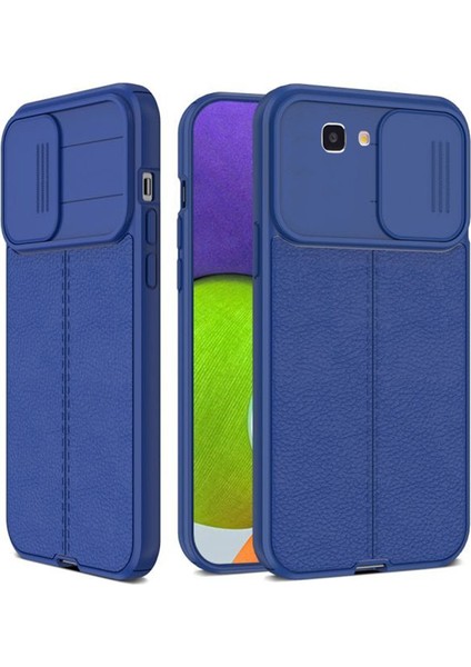 Samsung Galaxy J7 Prime Kılıf Kamera Sürgülü Deri Dokulu Mat Silikon Lacivert