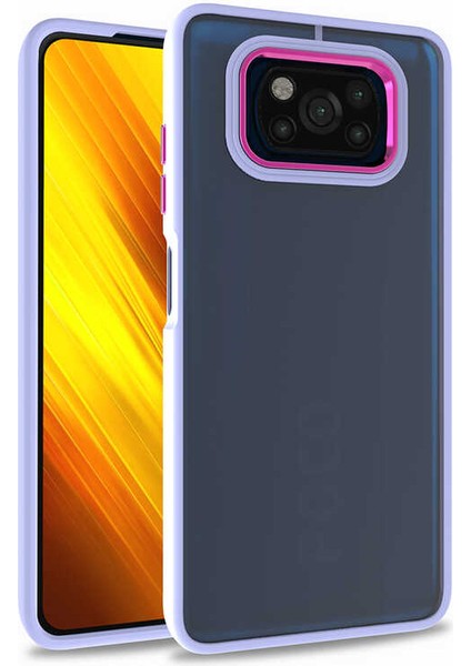 Xiaomi Poco X3 Kılıf Flora Sert Silikon Arkası Cam Şeffaf Mor