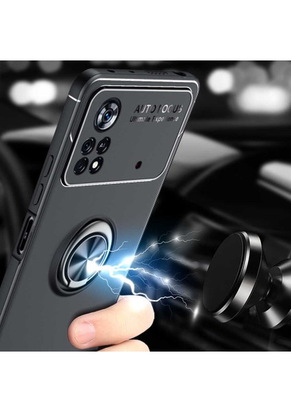 Casestreet Xiaomi Poco M4 Pro 4g Kılıf Ravel Silikon Yüzüklü Mıknatıslı Kamera Korumalı Siyah