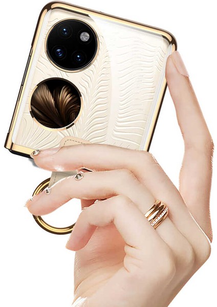 Casestreet Huawei P50 Pocket Kılıf Şeffaf Sert Pvc Kenar Renkli Ring Gold fırsatları