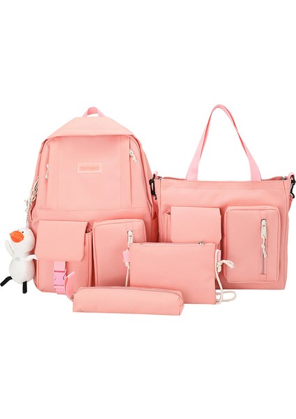 Shopfocus 4 Parça Tuval Sırt Çantası - Pembe (Yurt Dışından)