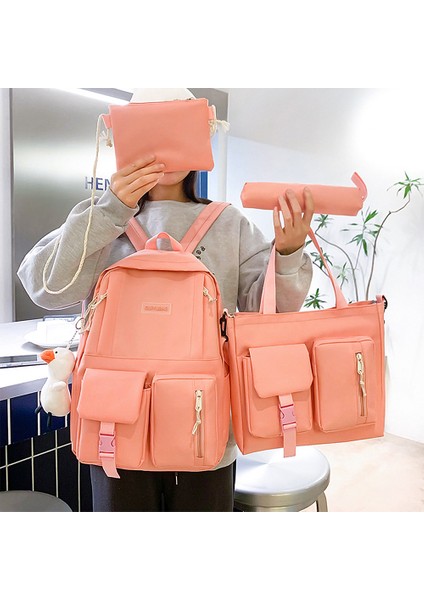 Shopfocus 4 Parça Tuval Sırt Çantası - Pembe (Yurt Dışından) fırsatları