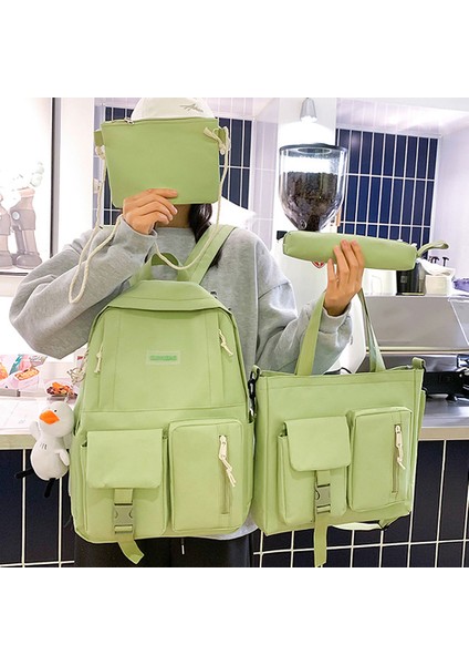 Shopfocus 4 Parça Tuval Sırt Çantası - Yeşil (Yurt Dışından) fırsatları