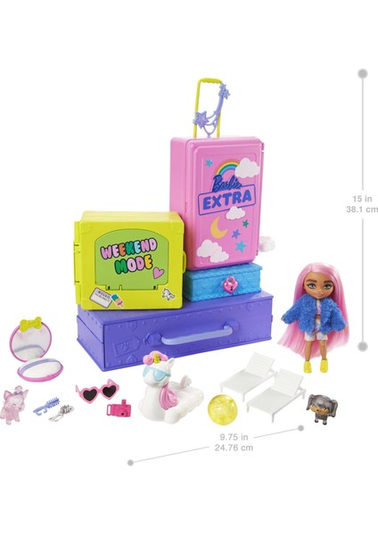 Extra Mini ve Hayvan Dostları'nın Seyahat Maceraları Oyun Seti, 2 Yavru Köpek ve Barbie Extra Mini Bebek, Havuz, Kaydırak, Parti Salonu ve Aksesuarlar, 3 Yaş ve Üzeri HDY91