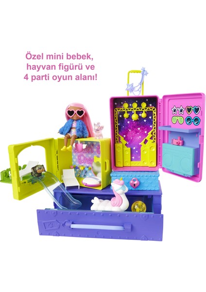 Extra Mini ve Hayvan Dostları'nın Seyahat Maceraları Oyun Seti, 2 Yavru Köpek ve Barbie Extra Mini Bebek, Havuz, Kaydırak, Parti Salonu ve Aksesuarlar, 3 Yaş ve Üzeri HDY91