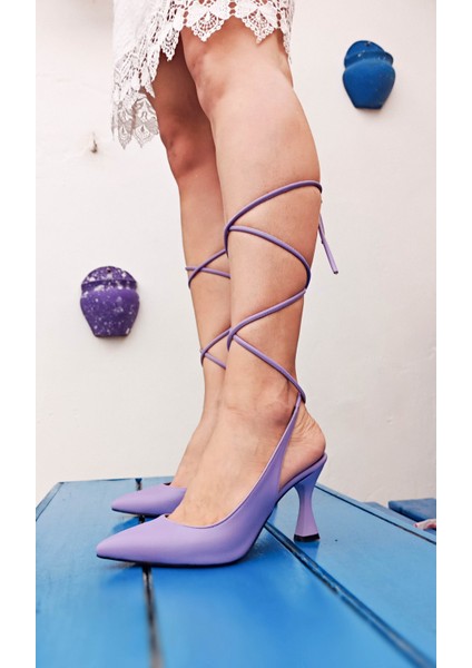 Lila Renk Bilekten Bağlamalı Kadın Stiletto