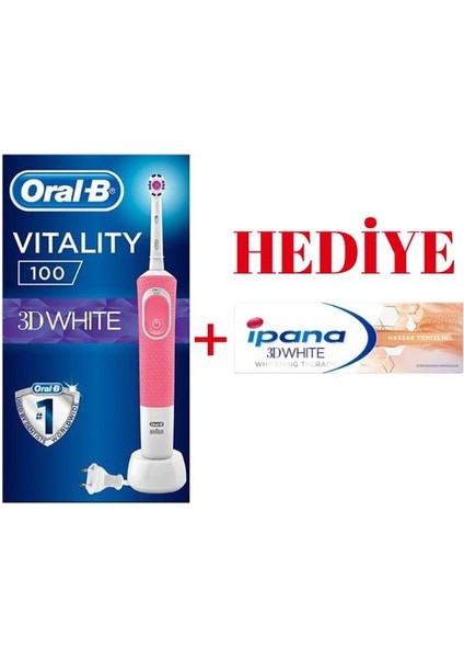 Şarjlı Vitality D100 3dw Box Pembe + Ipana 3d White Hindistan Cevizi Yağı İle Hassas Temizlik 75 Ml