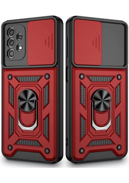 Casestreet Samsung Galaxy A13 4g Kılıf Sert Silikon Tank Aramid Sürgülü Vega Yüzüklü Kırmızı