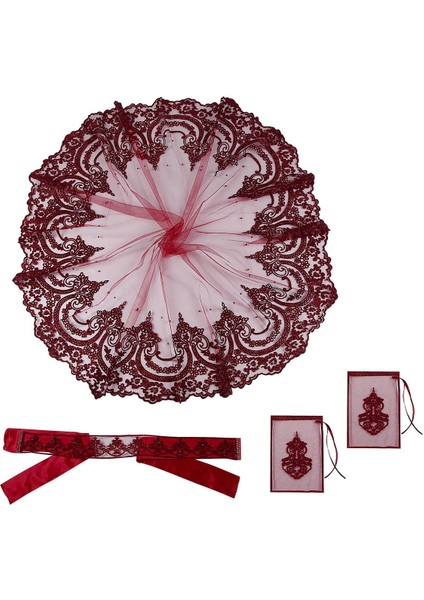 Kına Gecesi Saray işlemeli İncili Flok Duvak 3 lü Set