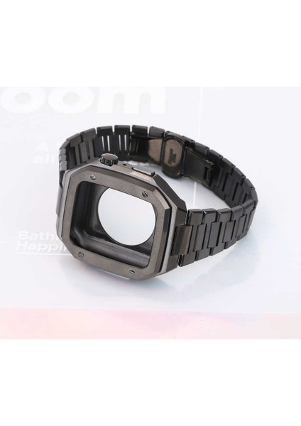 Apple Watch Seri 7/6/SE/5/4 Bakla Tasarım Özel Seri Lüx Metal Kordon 42mm 44mm 45mm KRD-64 Gümüş modelleri