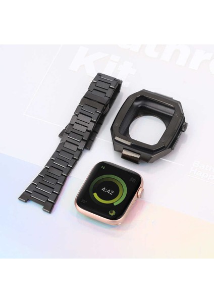 Apple Watch Seri 7/6/SE/5/4 Bakla Tasarım Özel Seri Lüx Metal Kordon 42mm 44mm 45mm KRD-64 Gümüş fırsatları
