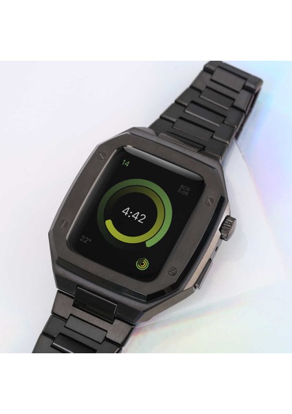 Apple Watch Seri 7/6/SE/5/4 Bakla Tasarım Özel Seri Lüx Metal Kordon 42mm 44mm 45mm KRD-64 Altın indirimleri