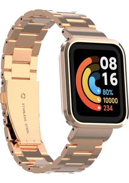Xiaomi Redmi Watch / Mi Watch Lite Metal Katlamalı Kordon Kayış KRD-60 Rose Gold