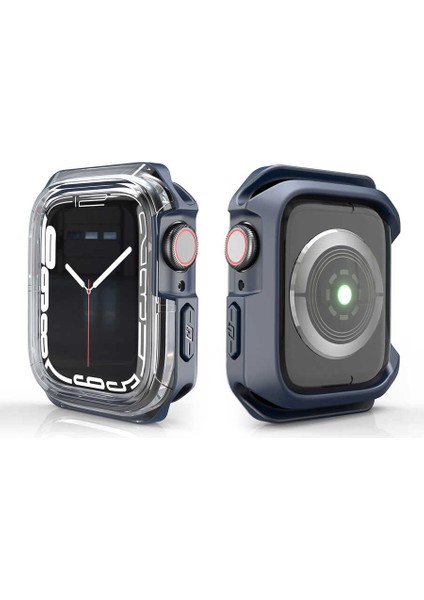 Apple Watch 7 45mm Sert PC + Silikon Kasa Koruyucu Gard 08 Füme modelleri