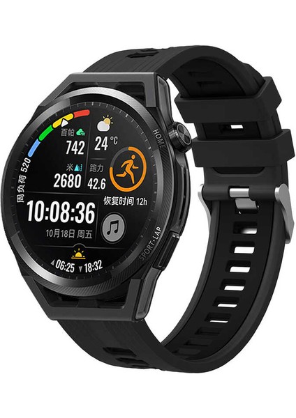 Huawei Watch GT 3 Sert Silikon Kare Delikli Klasik Kordon Kayış KRD-55 42mm Siyah