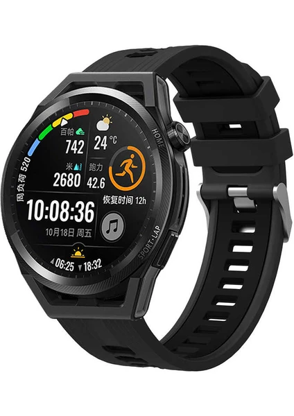 Case 4U Huawei Watch GT 3 Sert Silikon Kare Delikli Klasik Kordon Kayış KRD-55 42mm Siyah