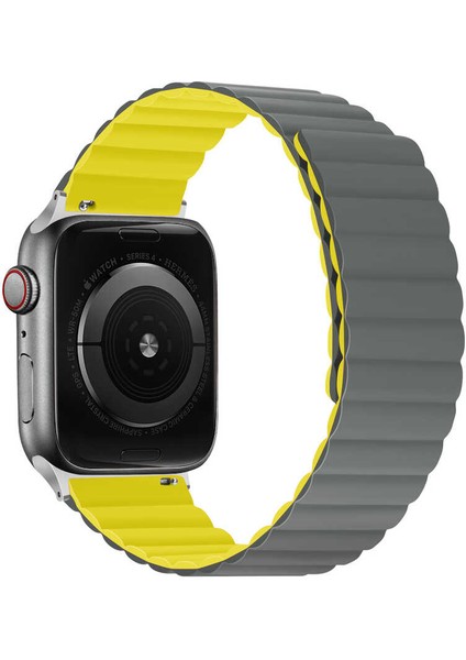 Apple Watch Seri 7/6/SE/5/4 Mıknatıslı Parçalı Çizgili Kordon Kayış 38mm 40mm 41mm KRD-52 Siyah modelleri