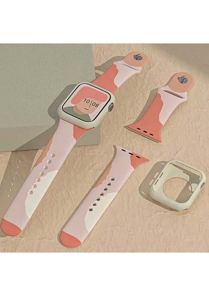 Apple Watch Seri 7/6/SE/5/4 Renkli Desenli Yüzey Silikon Kordon Kayış 42mm 44mm 45mm KRD-62 GREEN MANGO Marine Green fiyatları