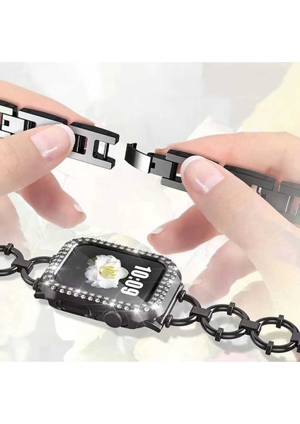 Apple Watch Seri 7/6/SE/5/4 Halka Detaylı Metal Kordon Kayış 42mm 44mm 45mm KRD-56 Altın fiyatları