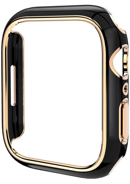 Apple Watch 7 45mm Renkli Altın Kenar Sert PC Kasa Koruyucu Gard 06 Siyah