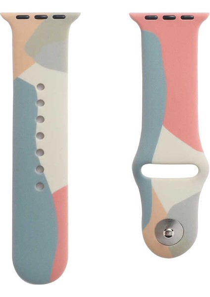 Apple Watch Seri 7/6/SE/5/4 Renkli Desenli Yüzey Silikon Kordon Kayış 38mm 40mm 41mm KRD-62 ROUGE POWDER Bej modelleri