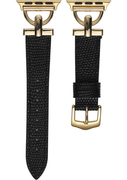 Apple Watch Seri 7/6/SE/5/4 Metal ve Deri Kordon Kayış 38mm 40mm 41mm KRD-53 Siyah fırsatları