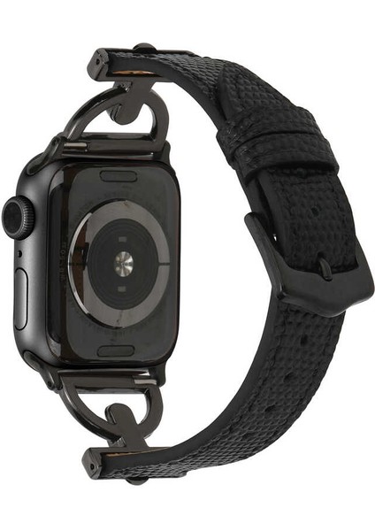 Apple Watch Seri 7/6/SE/5/4 Metal ve Deri Kordon Kayış 38mm 40mm 41mm KRD-53 Siyah - Altın indirimleri
