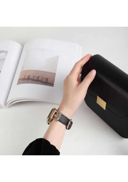 Apple Watch Seri 7/6/SE/5/4 Metal ve Deri Kordon Kayış 42mm 44mm 45mm KRD-53 Siyah - Gümüş fiyatları