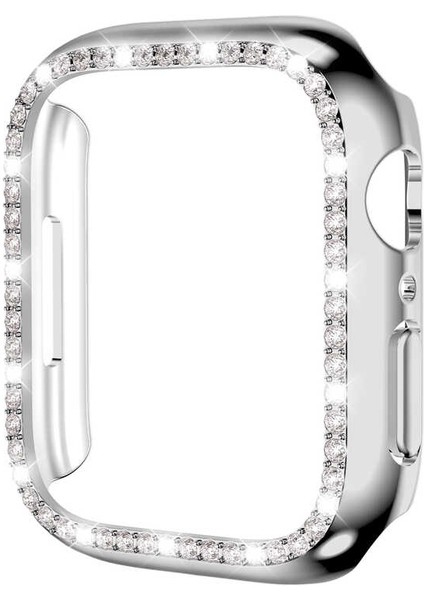 Apple Watch 7 Kasa Koruyucu Kenarları Taşlı Sert PC Gard 05 41mm Gümüş