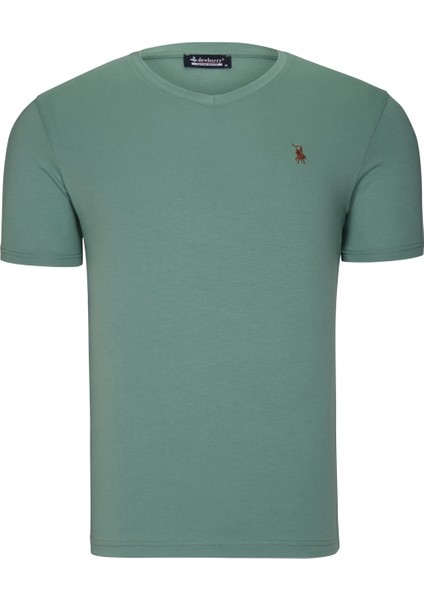 Üçlü Set T8568 V Yaka Erkek T-Shirt Koyu Lacivert Kar Beyaz Açık Yeşil modelleri