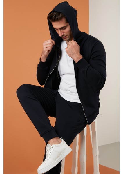 Pamuklu Cepli Fermuarlı Kapüşonlu Sweat Erkek Sweat 6141001