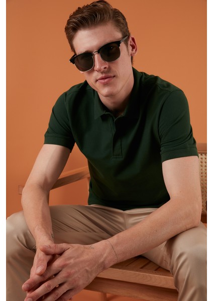 Pamuklu Regular Fit Düğme ve Fermuarlı Polo T Shirt Erkek Polo EX601