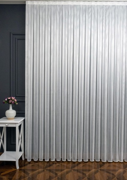 Çizgili Kullanıma Hazır 1/2,5 Normal Pile Tül Perde Tek Kanat - Ekru 100 x 250 cm