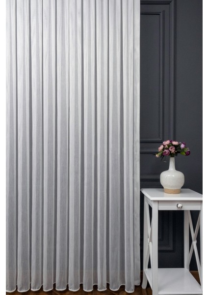 Çizgili Kullanıma Hazır 1/2,5 Normal Pile Tül Perde Tek Kanat - Ekru 100 x 250 cm fiyatları