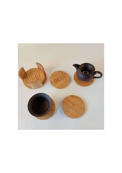Bambu 6 Paket Set Emici Ve Ahşap İle Tutucu Fincan İçecekler | (Yurt Dışından)