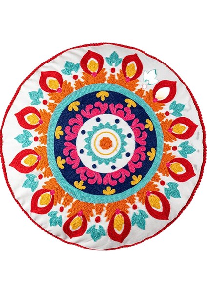 Yuvarlak Yastıklar Kasa Mandala Geometrik Meditasyon Zemin Yastık Kapağı Kırmızı Turuncu Beyaz (Yurt Dışından)