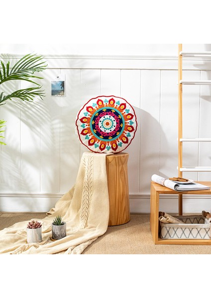Yuvarlak Yastıklar Kasa Mandala Geometrik Meditasyon Zemin Yastık Kapağı Kırmızı Turuncu Beyaz (Yurt Dışından) modelleri