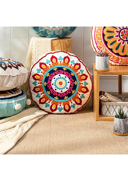 Yuvarlak Yastıklar Kasa Mandala Geometrik Meditasyon Zemin Yastık Kapağı Kırmızı Turuncu Beyaz (Yurt Dışından) fırsatları